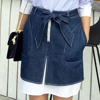 Bow Accent Denim Skirt