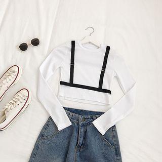 Belted Long-sleeve Cropped Top White - One Size