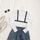 Belted Long-sleeve Cropped Top White - One Size