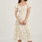 Floral Puff-sleeve Medium Maxi Dress