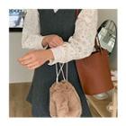 Pleather Cylinder Bag & Furry Drawcord Pouch Set