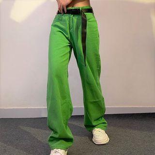 Low-waist Plain Straight-cut Pants
