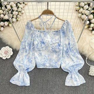 Square Neck Halter Printed Blouse
