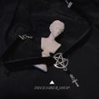 Gothic Pentagram Choker Silver Pentagram - Black - One Size