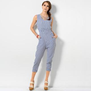 Stripe Smocked Jumpsuit Blue And White - One Size