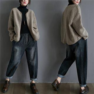 Plain Fleece Loose-fit Jacket As Shown In Figure - One Size