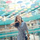 Asymmetric-hem Stripe Surplice-wrap Dress