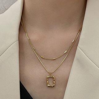 Rectangle Pendant Layered Alloy Necklace
