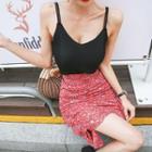 Spaghetti-strap Cutout-hem Chevron Top