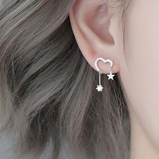 Heart Rhinestone Stud Earring 1 Pair - Silver - One Size