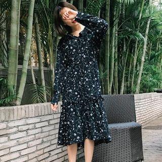 Floral Print Collared Buttoned Dress