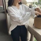 Eyelet Lace Lantern-sleeve Blouse White - One Size