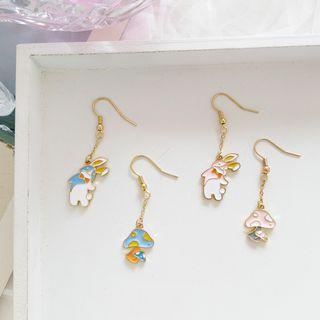 Non-matching Alloy Rabbit & Mushroom Dangle Earring