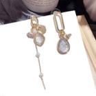 Non-matching Faux Pearl Faux Crystal Dangle Earring 1 Pair - Silver Stud - Gold - One Size