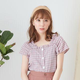 Plaid Short-sleeve Top Purple - One Size
