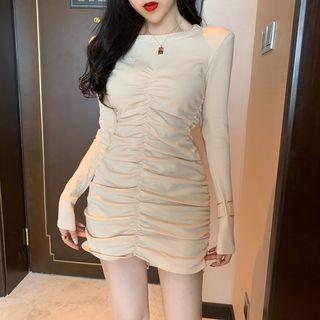 Long-sleeve Crinkled Mini Dress