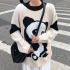 Color Block Panda Print Sweater Almond - One Size