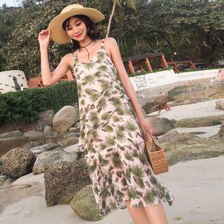 Leaf Print Strappy Dress