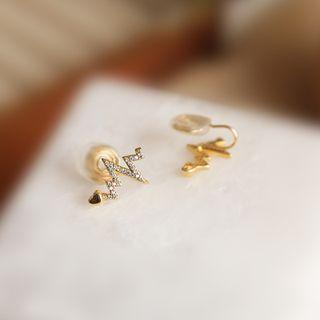 Rhinestone Lightning Bolt Clip-on Earring 1 Pair - Clip On Earring - Gold - One Size