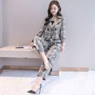 Set: Cropped Double-breasted Plaid Blazer + Wide-leg Pants