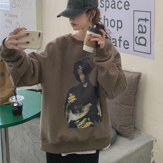 Long-sleeve Printed Sweatshirt Coffee - One Size