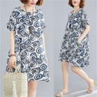 Patterned Short-sleeve A-line Dress As Shown In Figure - One Size