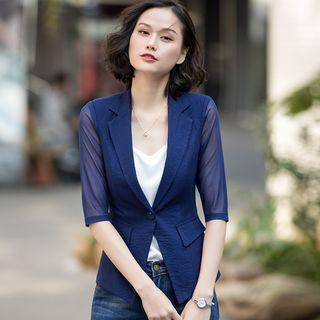 Elbow-sleeve Mesh Panel Blazer