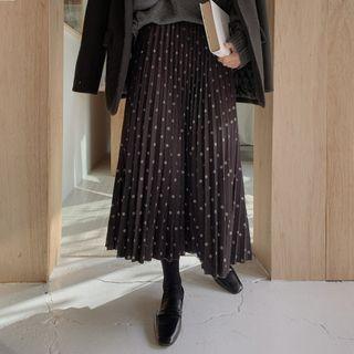 Dotted Long Pleated Napped Skirt Black - One Size