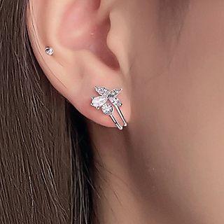Flower U Shape Rhinestone Earring 1 Pair - Silver - One Size