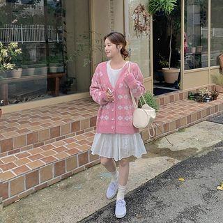 V-neck Argyle Oversize Cardigan