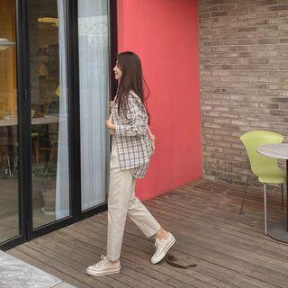 Boxy-fit Plaid Cotton Shirt Ivory - One Size