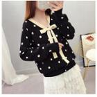 Bow Accent Dotted Cardigan
