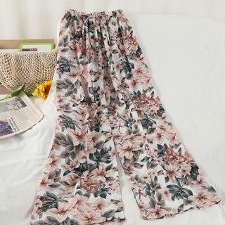 Floral Print Wide-leg Pants Pink - One Size