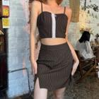 Set: Striped Hook-front Cropped Camisole Top + Mini Pencil Skirt