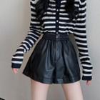 High-waist Faux Leather A-line Shorts