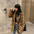 Printed Leopard Single Breasted Faux Shearling Coat
