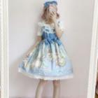Set: Sleeveless Printed A-line Dress + Headpiece