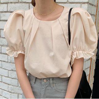 Puff-sleeve Blouse Almond - One Size