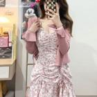 Floral Lace-up Mini Dress / Plain Cardigan