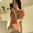 Collared Short-sleeve Cable-knit Top
