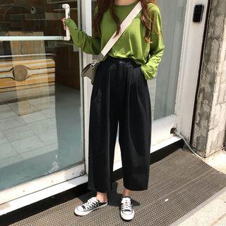 Crew-neck Long-sleeve T-shirt / Cropped Wide-leg Pants