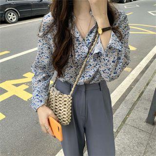 Long-sleeve Floral Print Blouse / Wide-leg Dress Pants