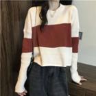 Round-neck Color Panel Long-sleeve Knit Top