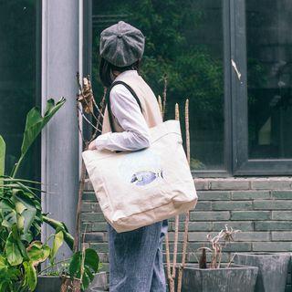 Printed Canvas Carryall Bag White - One Size