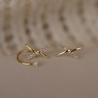 925 Sterling Silver Rhinestone Knot Earring Gold - One Size