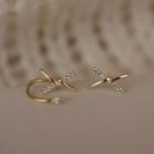 925 Sterling Silver Rhinestone Knot Earring Gold - One Size
