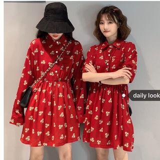 Short-sleeve Floral Mini A-line Dress / Long-sleeve Floral Mini A-line Dress