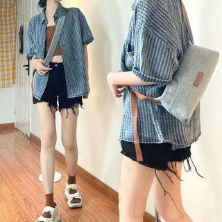 Short-sleeve Denim Jacket / Shorts / Camisole Top / Set