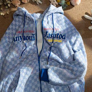 Lettering Checkerboard Zip-up Hoodie