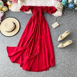 Off Shoulder Slit Maxi Dress